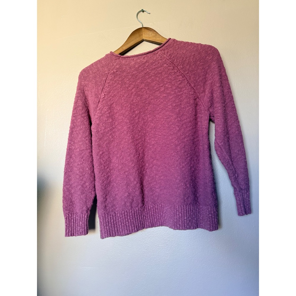LL Bean Womens Size M Petite Pink Textured Knit Crewneck Raglan Pullover Sweater - Picture 3 of 7